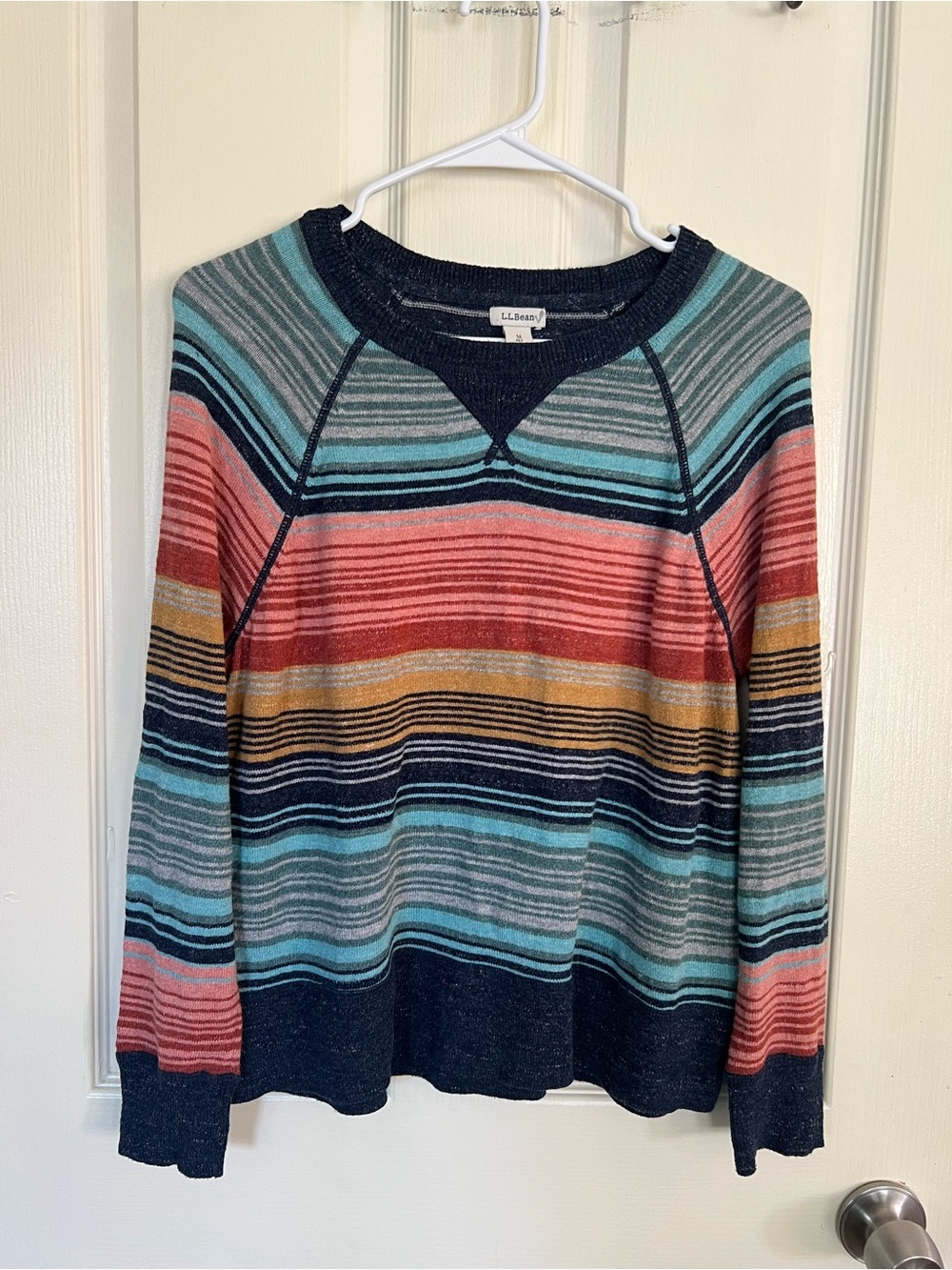 L.L.Bean 100% Organic Cotton Striped Sweater Petite Medium Multicolor